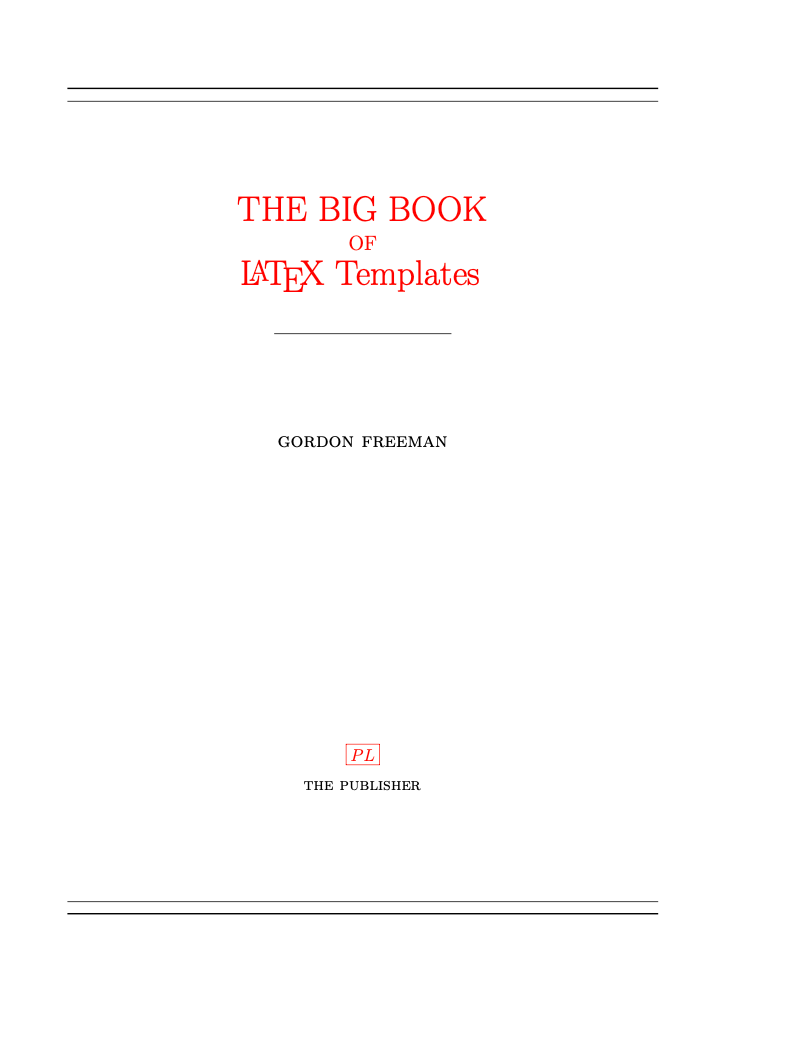 Screenshot of classic-lined-static title page. Page has double horizontal lines at the top and bottom. The title is red, centered and at top. One author is in caps and below the title. There is a small logo at the bottom.